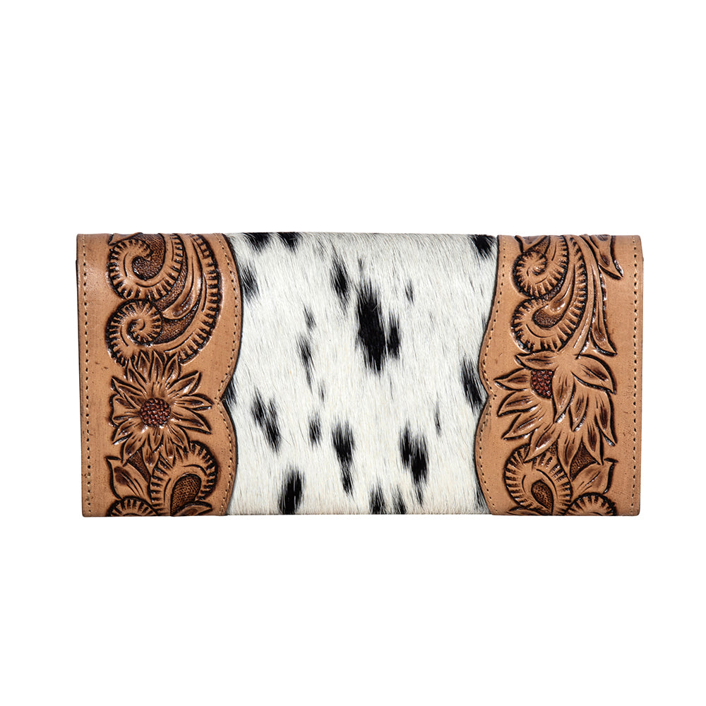 Portefeuille pochette Moonflower Falls en cuir repoussé main