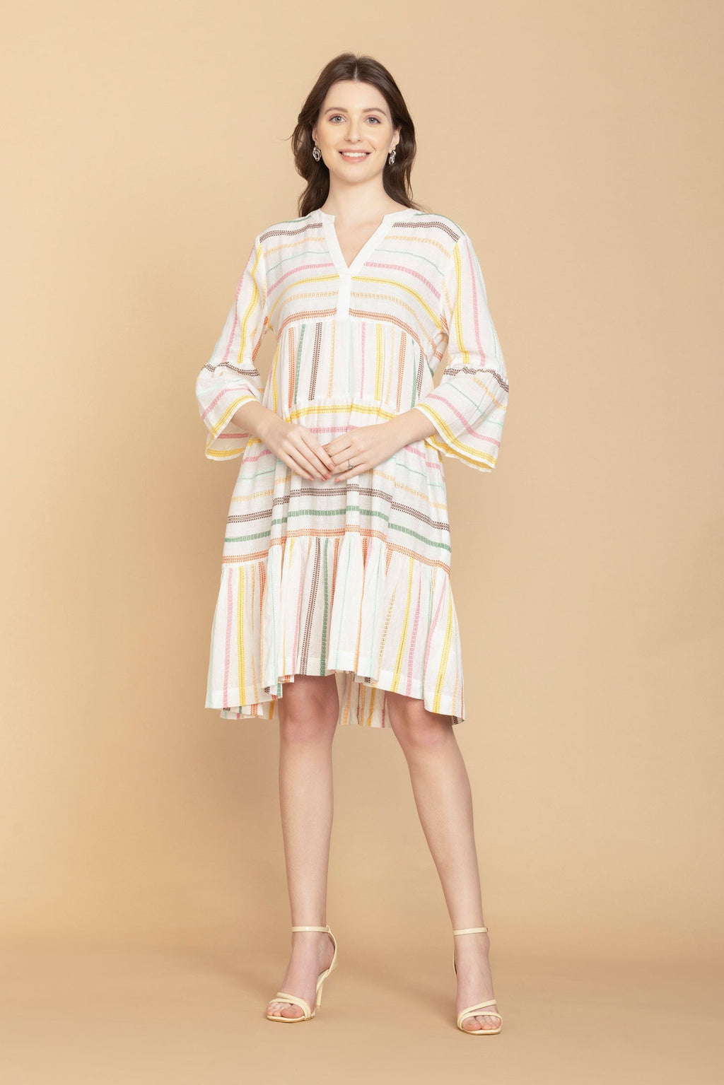 Robe mi-longue à encolure en V et manches mi-longues Spring Skies