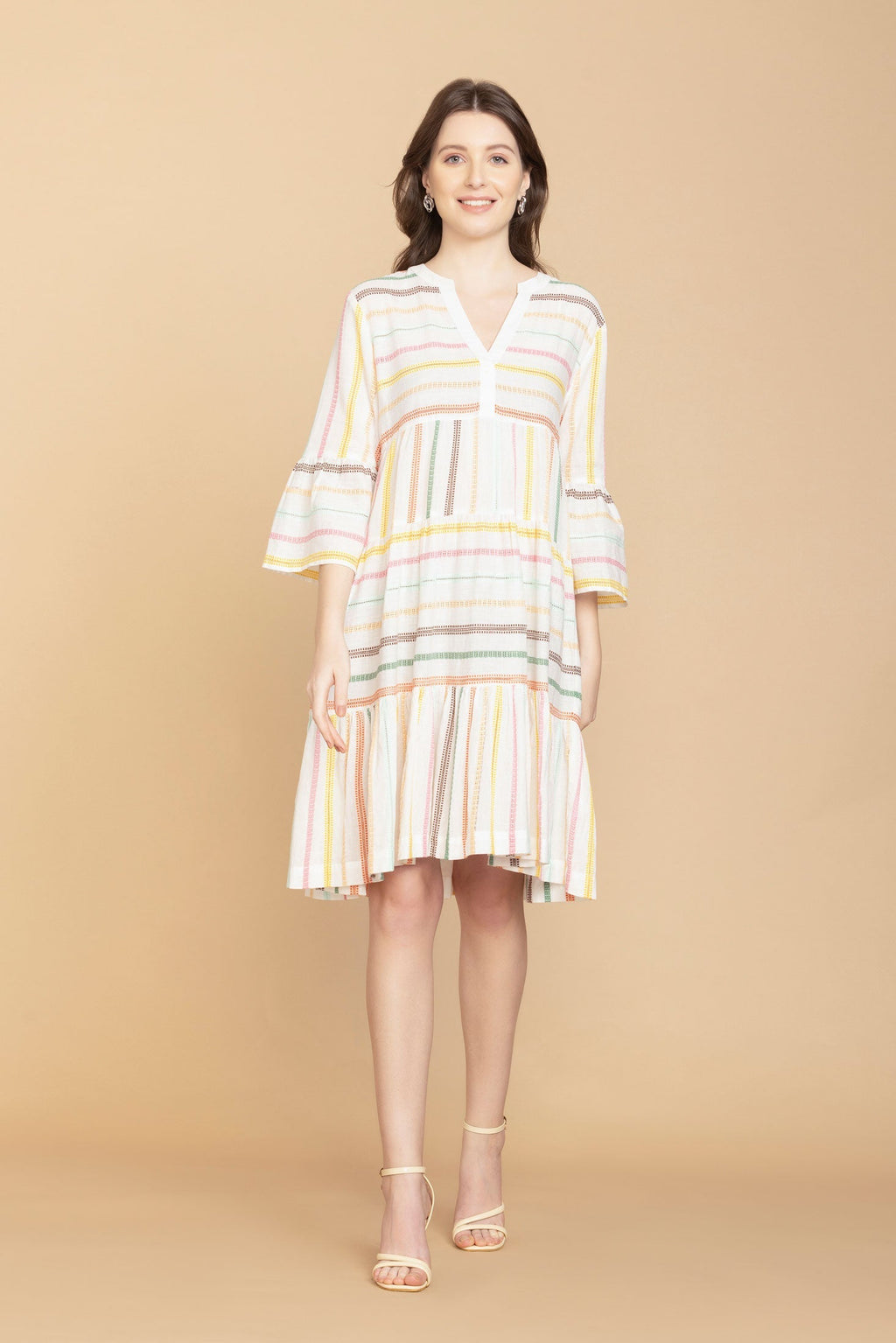 Robe mi-longue à encolure en V et manches mi-longues Spring Skies