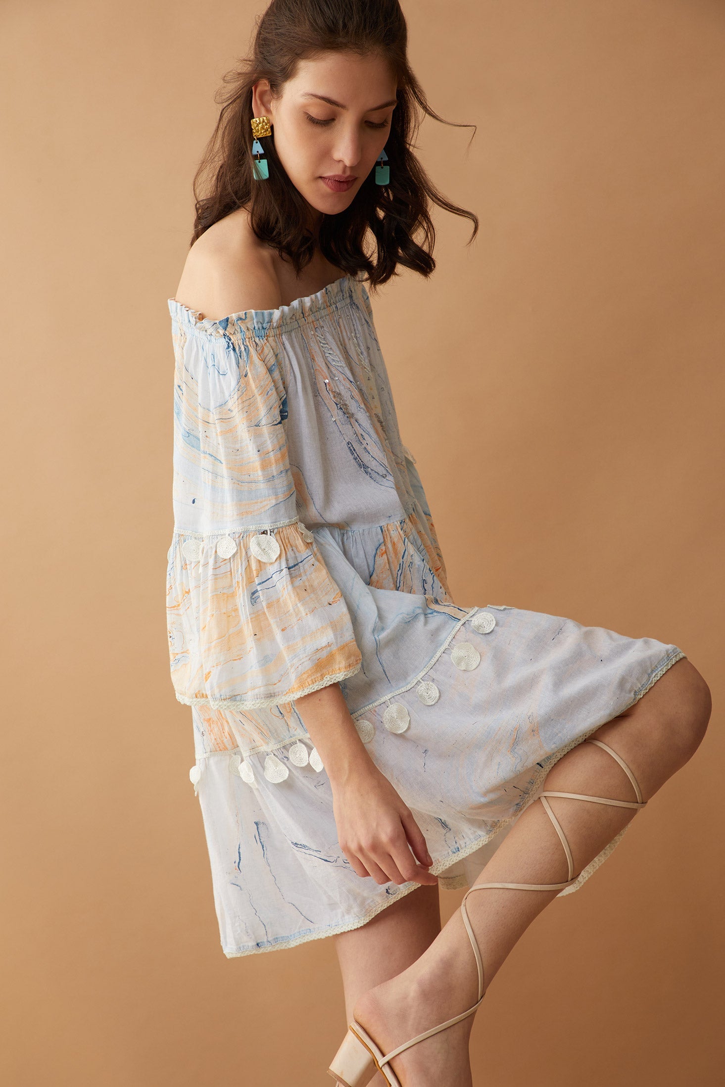 Robe Sansa en marbre à épaules dénudées