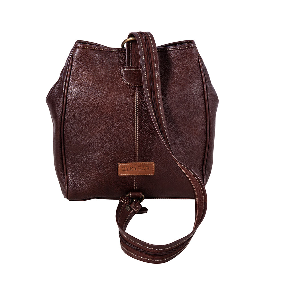 Sac bandoulière convertible Myra Mountain Trail – Cuir embossé turquoise et panneau Haïron avec anneau décoratif