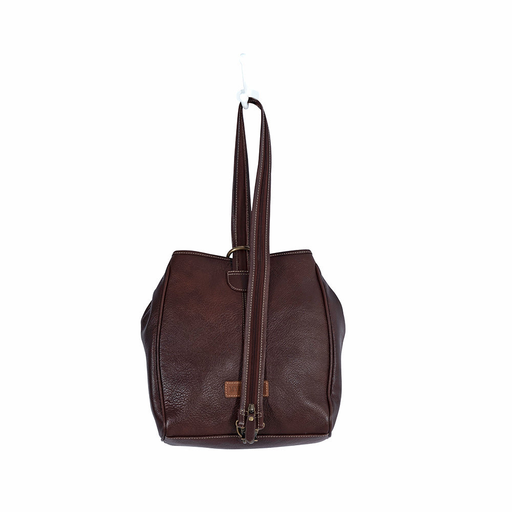 Sac bandoulière convertible Myra Mountain Trail – Cuir embossé turquoise et panneau Haïron avec anneau décoratif