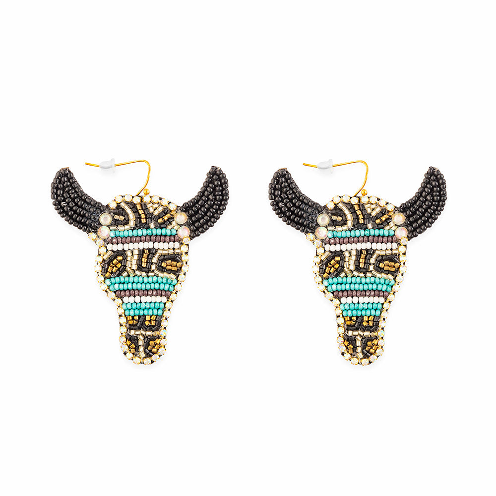 Boucles d'oreilles perles taureau bleu