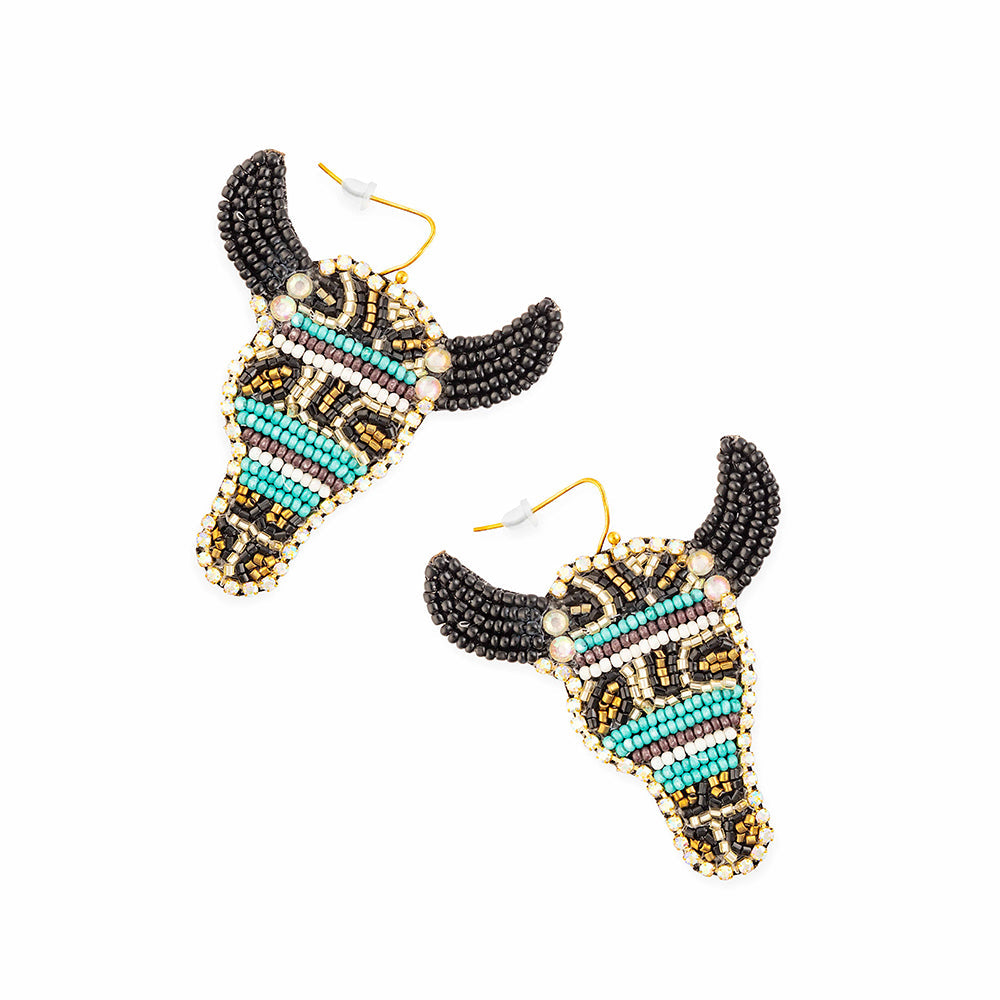 Boucles d'oreilles perles taureau bleu