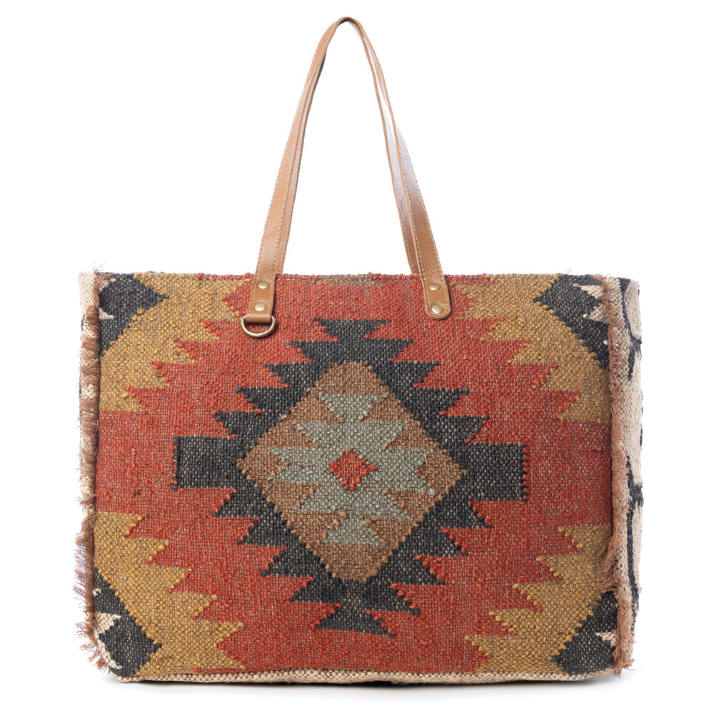Sac de voyage Myra Kaliko Hill en toile pour femme avec motif bohème tissé à la main et deux poignées d'épaule