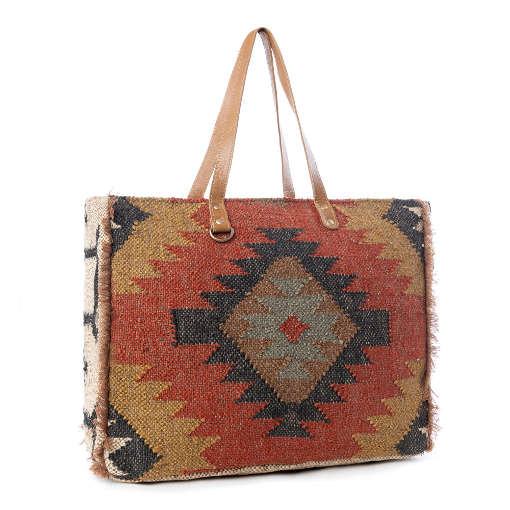 Sac de voyage Myra Kaliko Hill en toile pour femme avec motif bohème tissé à la main et deux poignées d'épaule