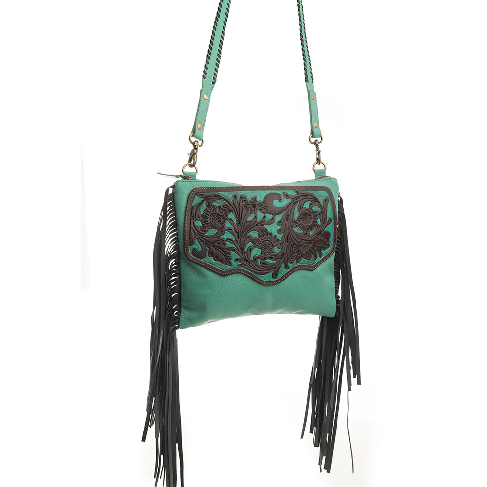 Sac à franges Millstone fait main couleur sarcelle