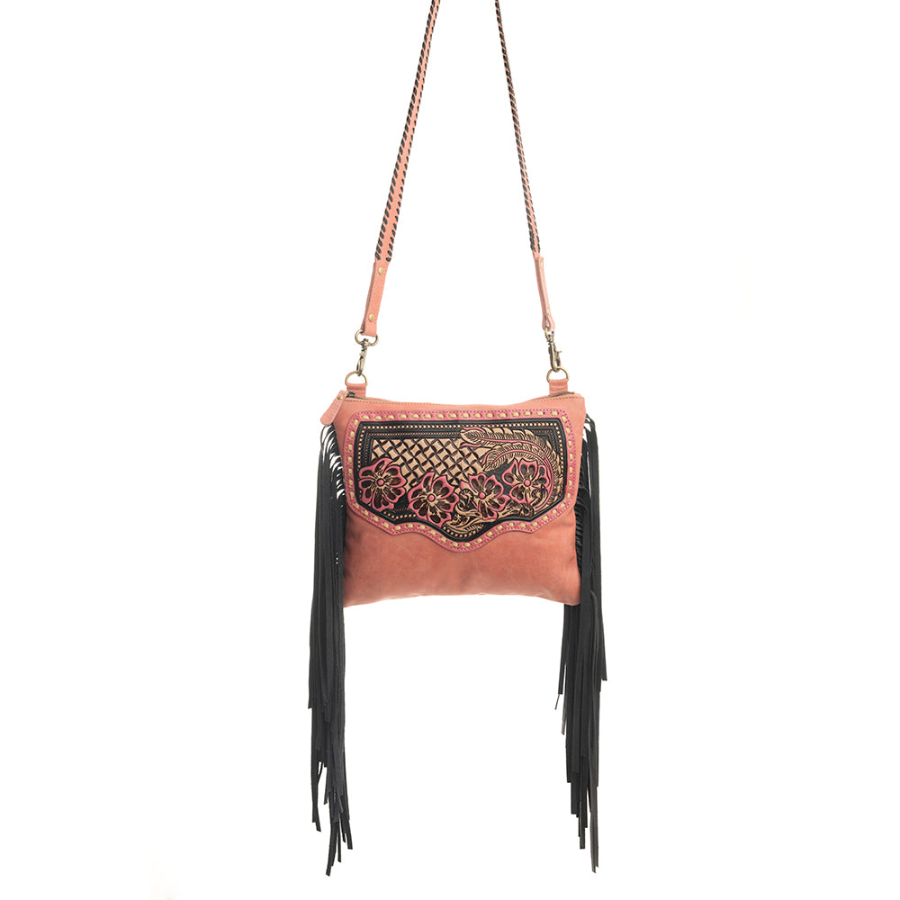 Sac Millstone en cuir embossé et à franges, couleur rose