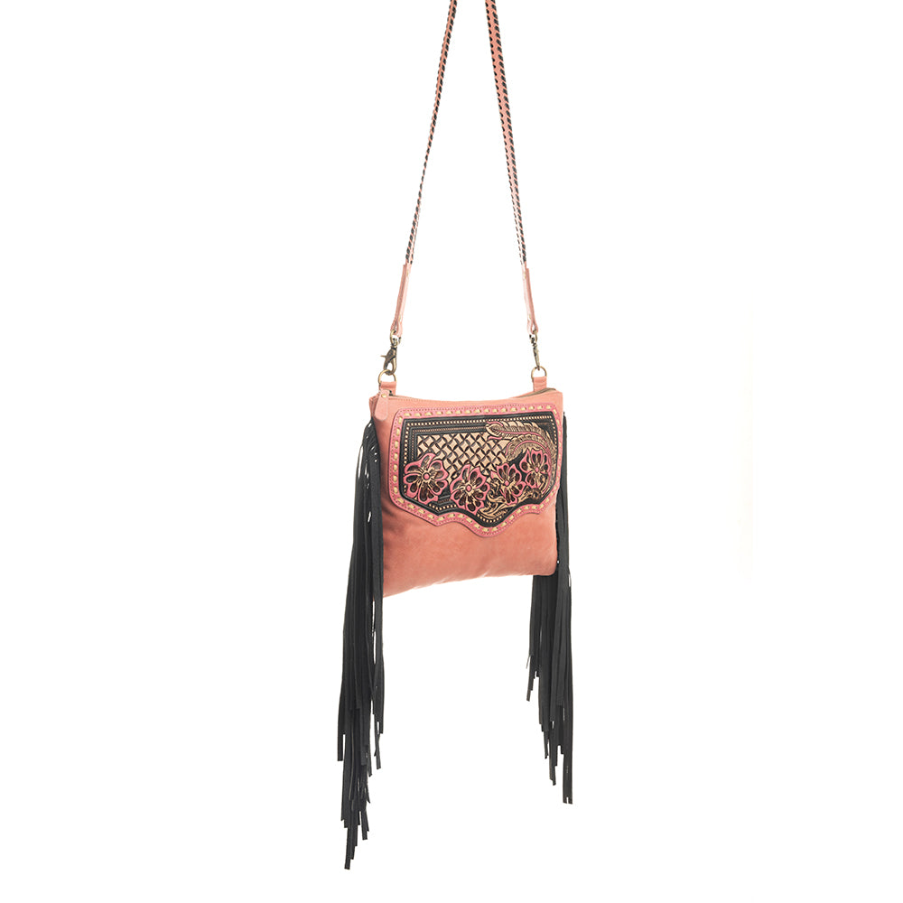 Sac Millstone en cuir embossé et à franges, couleur rose