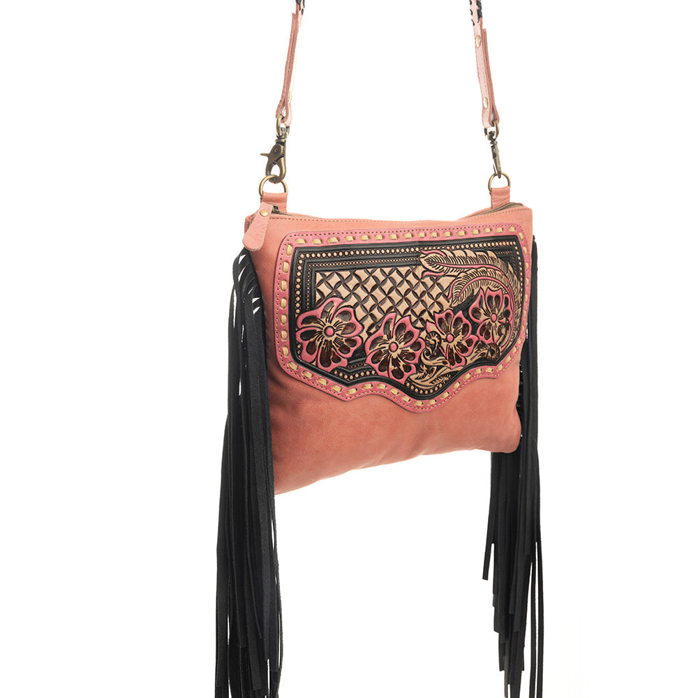 Sac Millstone en cuir embossé et à franges, couleur rose