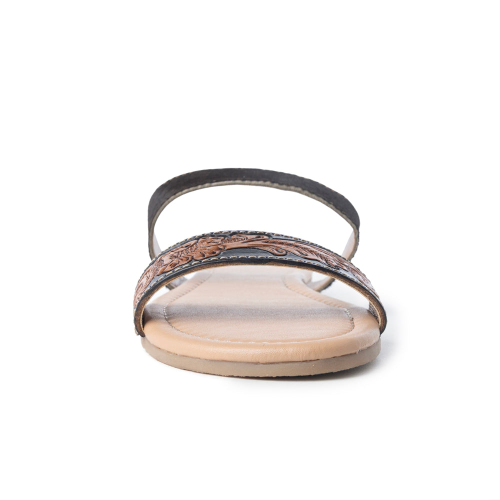 Mules en cuir Embossed Hairon Myra Tambra Mesa pour femme - Bride noire travaillée, semelle intérieure confortable pour un style qui dure toute la journée