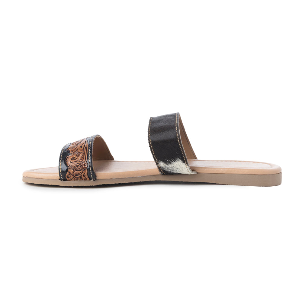 Mules en cuir Embossed Hairon Myra Tambra Mesa pour femme - Bride noire travaillée, semelle intérieure confortable pour un style qui dure toute la journée