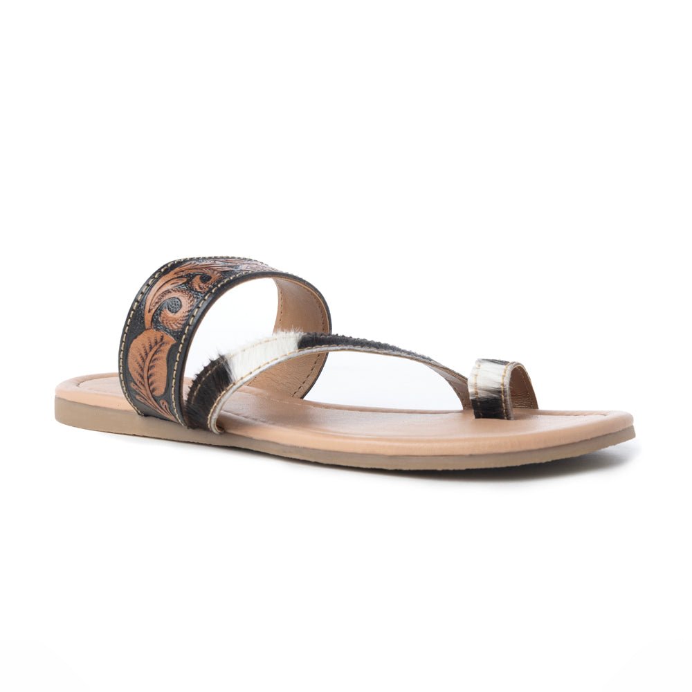 Myra Greta Lee Tongs en cuir de veau pour femme – Claquettes occidentales fabriquées à la main avec semelle plate pour un confort au quotidien