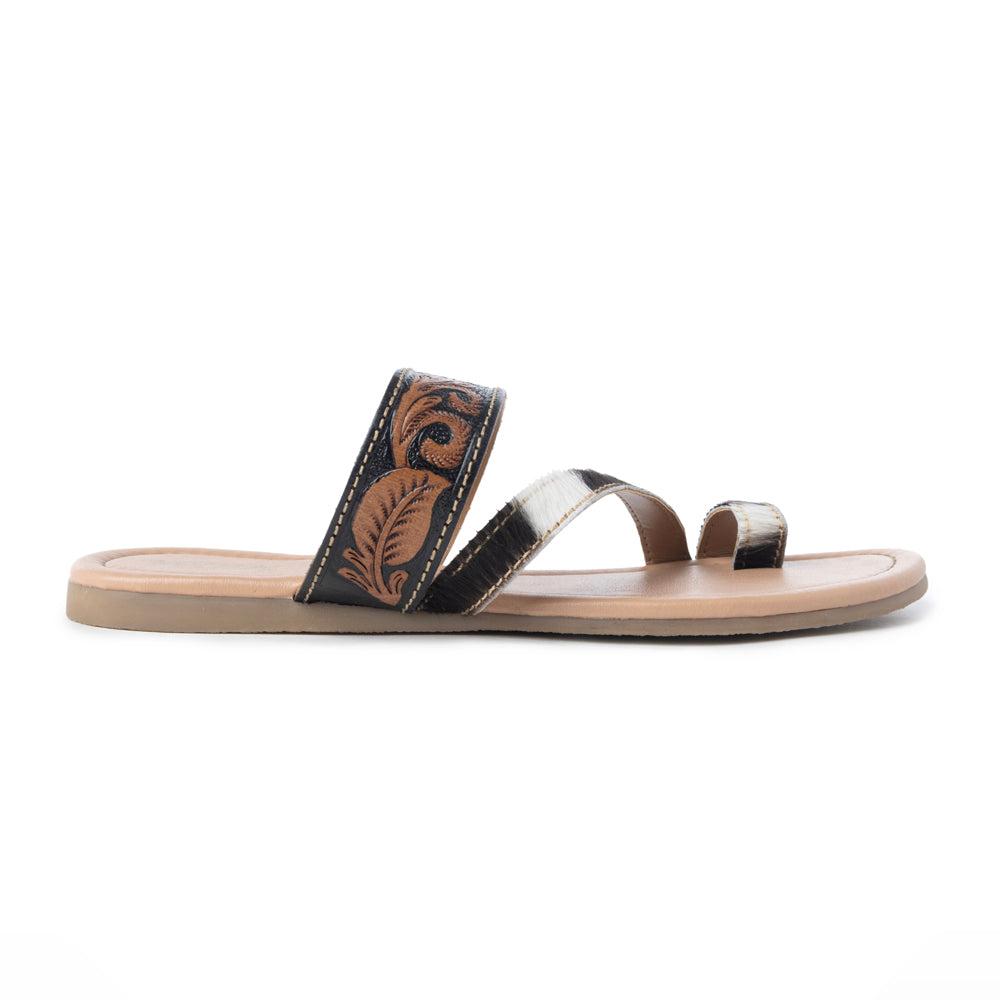 Myra Greta Lee Tongs en cuir de veau pour femme – Claquettes occidentales fabriquées à la main avec semelle plate pour un confort au quotidien