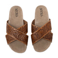 Sandales en cuir ciselé Myra Gracie pour femme – Mules croisées style western avec semelle en liège pour le ranch, le rodéo et le confort au quotidien