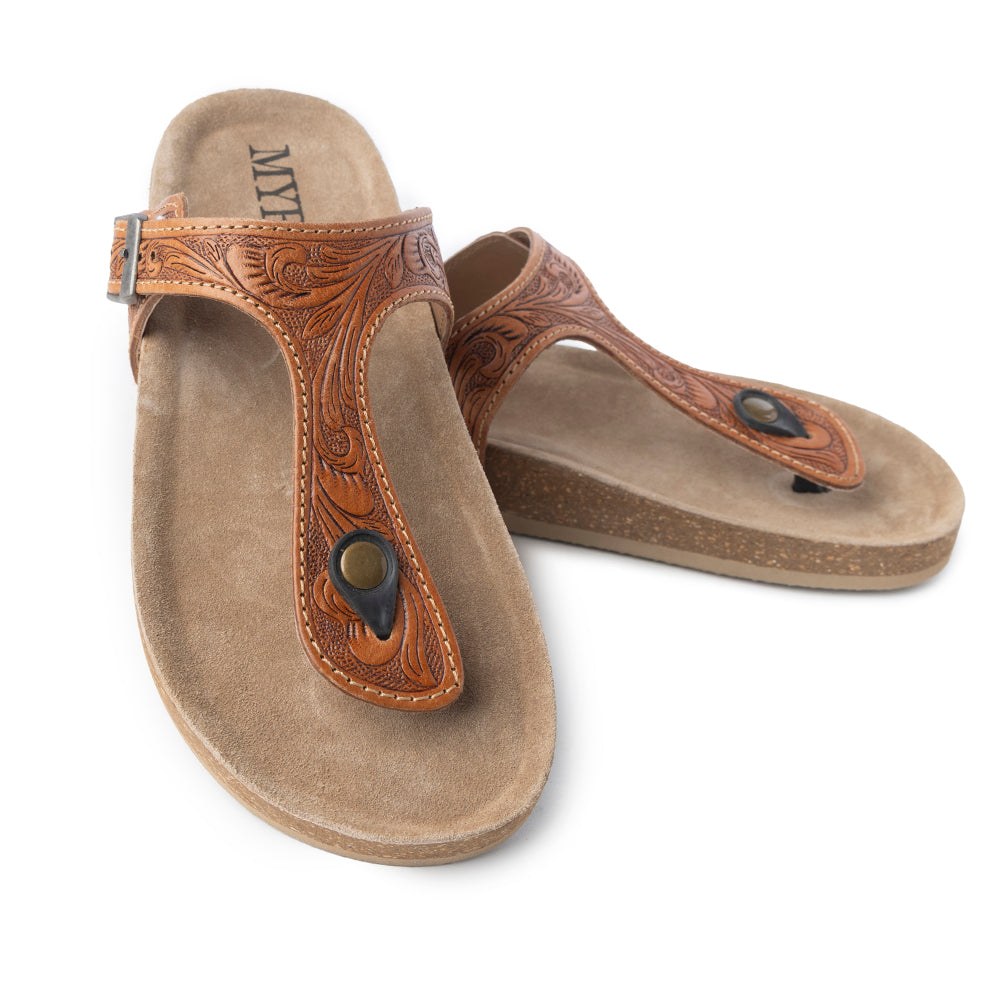 Sandales en cuir faites main Myra Rosie pour femme – Semelle en liège, design à anneau d'orteil pour un confort toute la journée