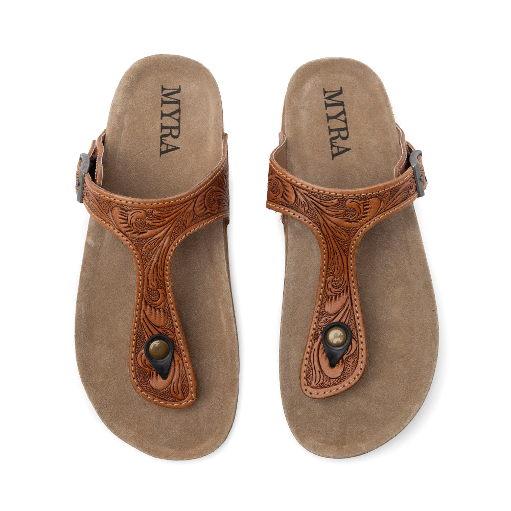 Sandales en cuir faites main Myra Rosie pour femme – Semelle en liège, design à anneau d'orteil pour un confort toute la journée