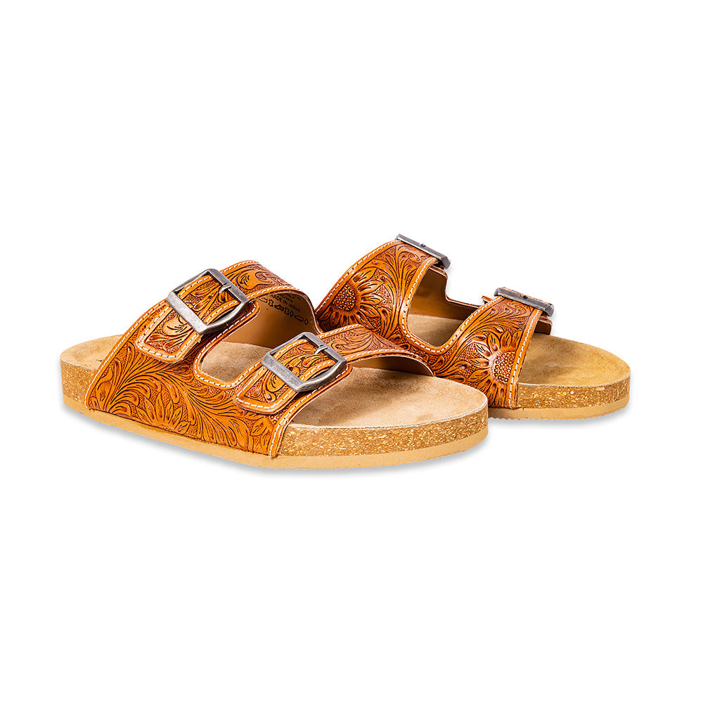 Sandales en cuir Myra Molly Megan fabriquées à la main – Mocassins en cuir plats à double boucle pour femme