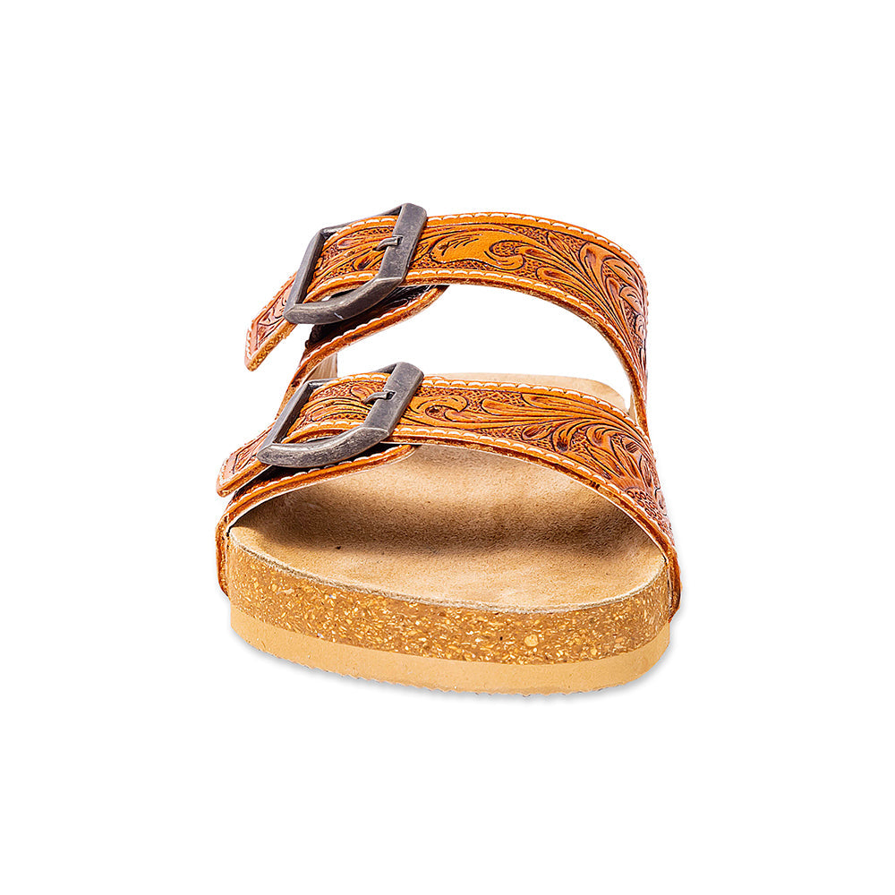 Sandales en cuir Myra Molly Megan fabriquées à la main – Mocassins en cuir plats à double boucle pour femme