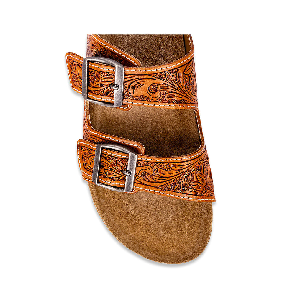 Sandales en cuir Myra Molly Megan fabriquées à la main – Mocassins en cuir plats à double boucle pour femme