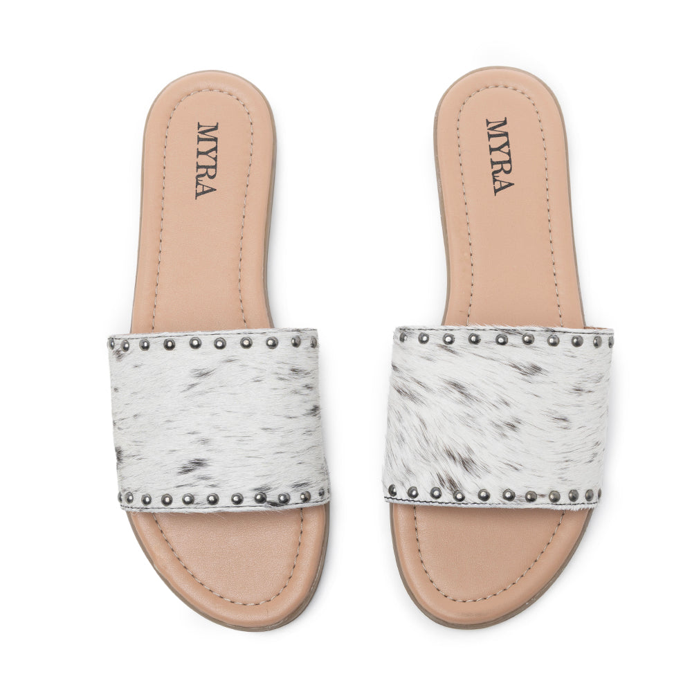 Myra Lettie Ridge Tongs pour Femmes en Cuir Chevelu Foncé – Sandales Mules Western à Semelle Souple pour un Confort Décontracté