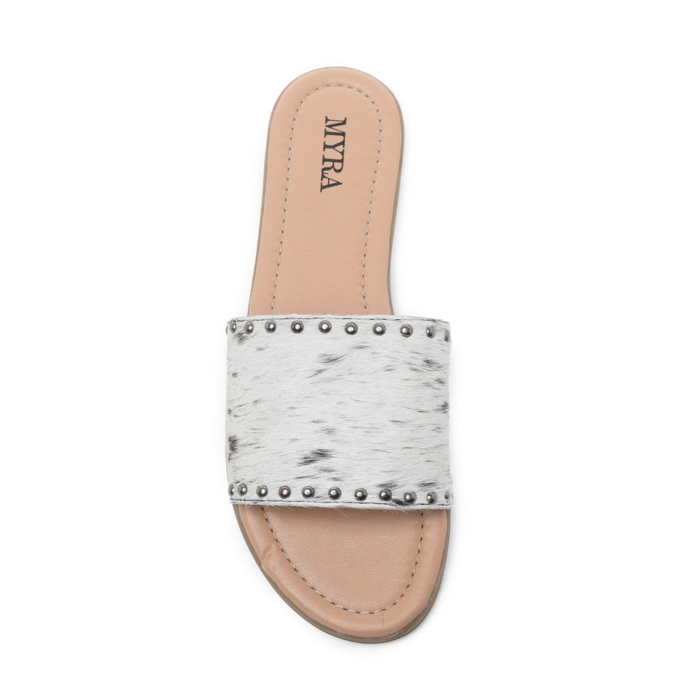 Myra Lettie Ridge Tongs pour Femmes en Cuir Chevelu Foncé – Sandales Mules Western à Semelle Souple pour un Confort Décontracté