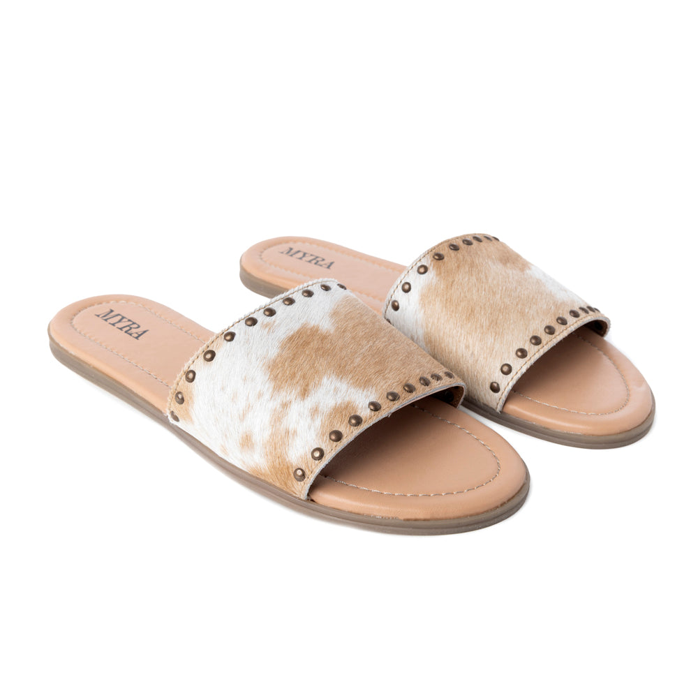 Tongs en cuir Myra Lettie Ridge à poils pour femme - Sandales à enfiler de style western avec semelle souple pour un confort décontracté