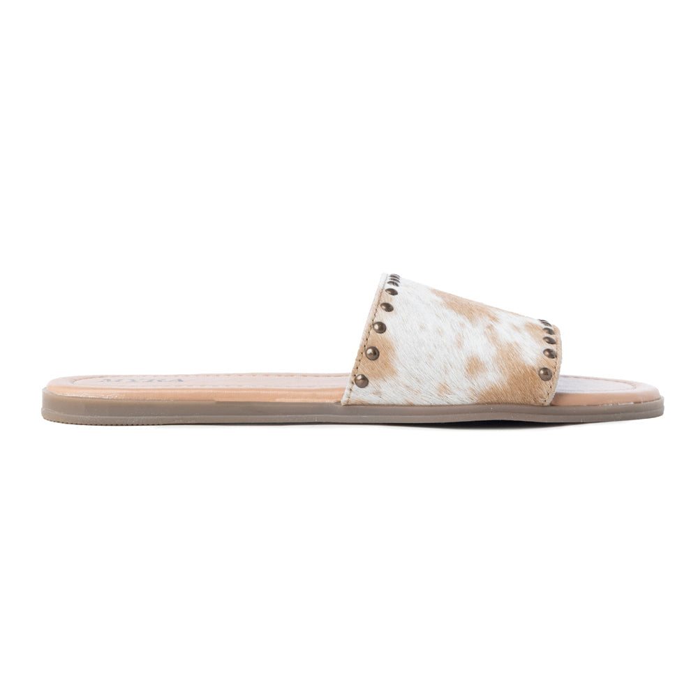 Tongs en cuir Myra Lettie Ridge à poils pour femme - Sandales à enfiler de style western avec semelle souple pour un confort décontracté