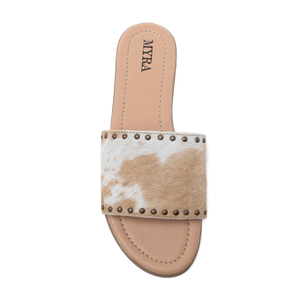 Tongs en cuir Myra Lettie Ridge à poils pour femme - Sandales à enfiler de style western avec semelle souple pour un confort décontracté
