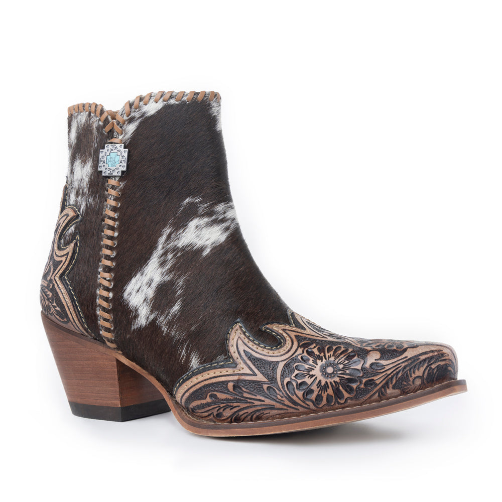 Bottes en cuir Myra Margie pour femmes - Bottines Hairon avec détails en cuir gravé à la main pour les couchers de soleil du Carnaval