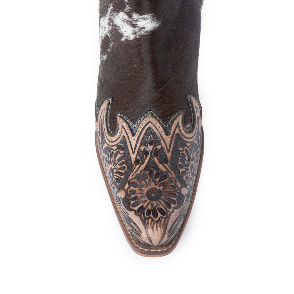 Bottes en cuir Myra Margie pour femmes - Bottines Hairon avec détails en cuir gravé à la main pour les couchers de soleil du Carnaval