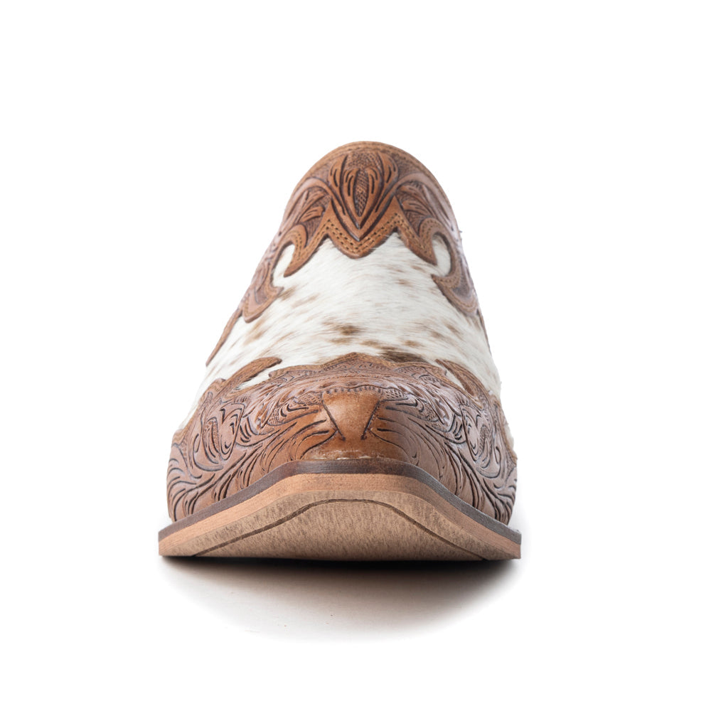 Mules en cuir Myra Lacey pour femme - Dessus mi-montant en cuir ciselé à la main avec empiècements en cuir à poils pour une élégance rodéo au quotidien