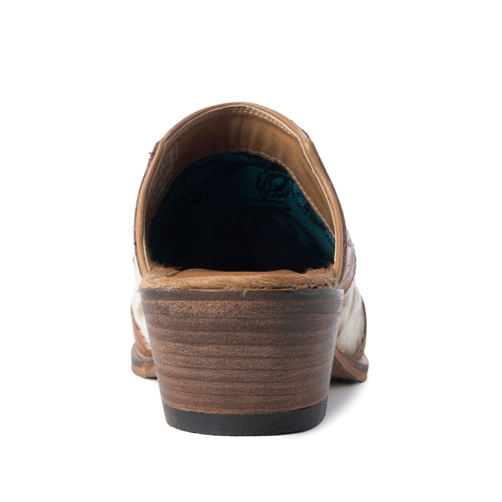 Mules en cuir Myra Lacey pour femme - Dessus mi-montant en cuir ciselé à la main avec empiècements en cuir à poils pour une élégance rodéo au quotidien