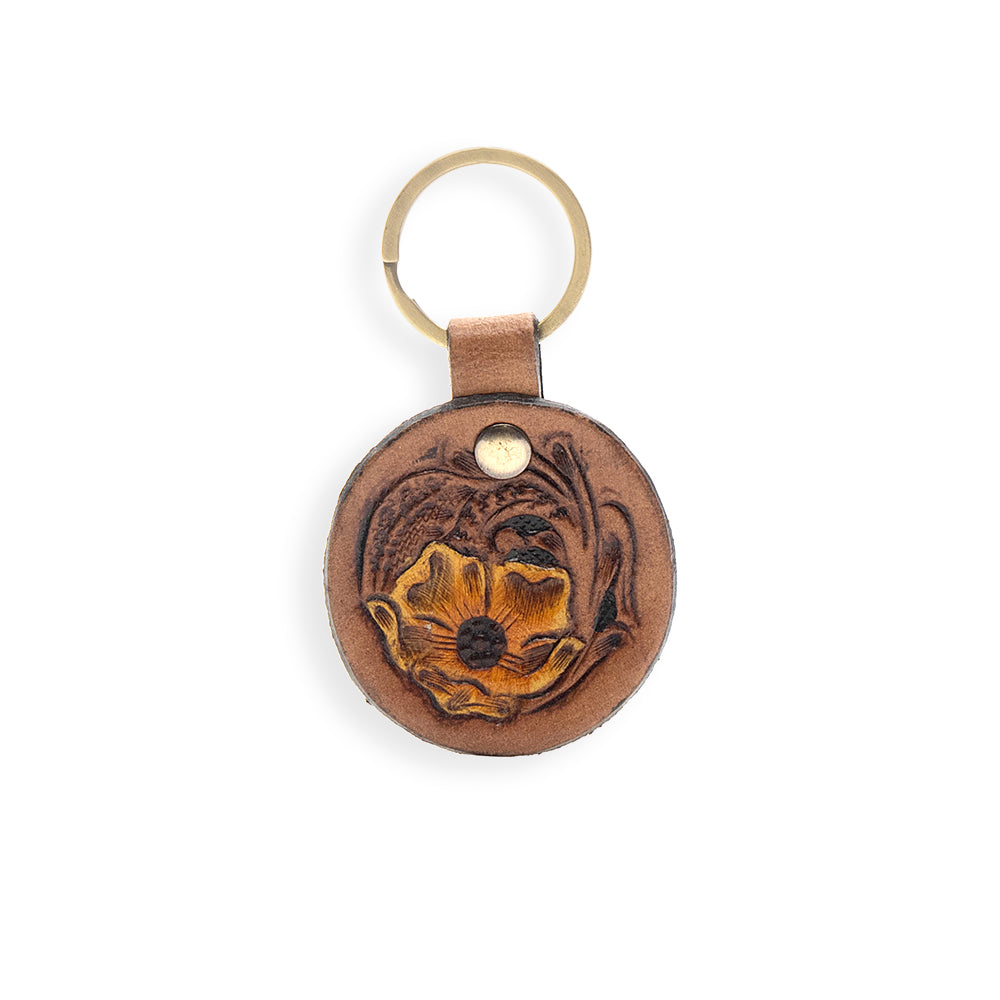Porte-clés en cuir repoussé motif bouton d'or