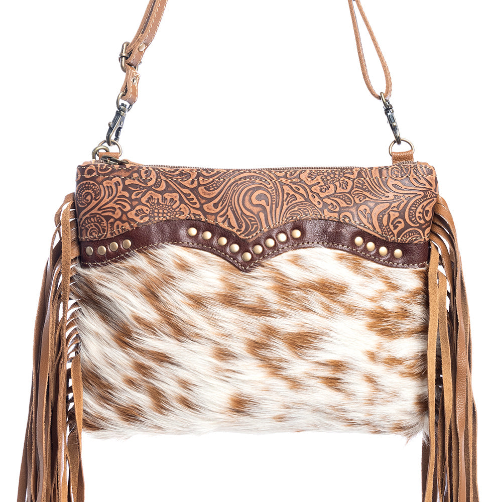 Sac en cuir et poils Mescalaro Hill, couleur Caramel Chaleureux