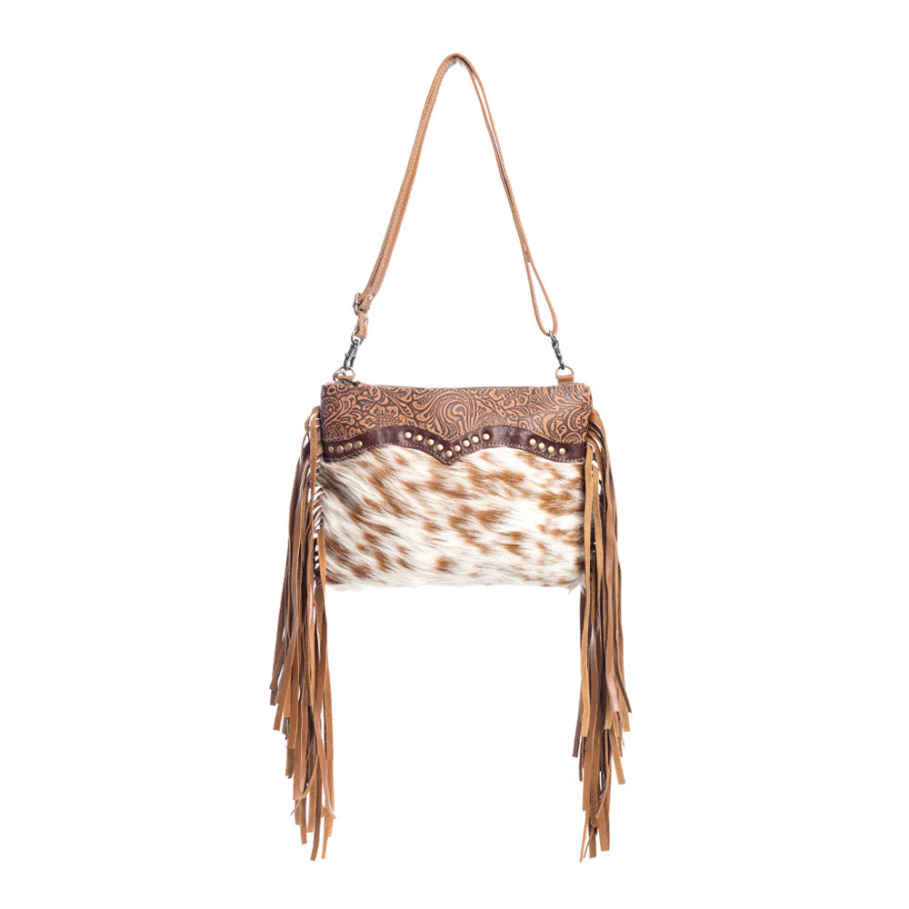 Sac en cuir et poils Mescalaro Hill, couleur Caramel Chaleureux