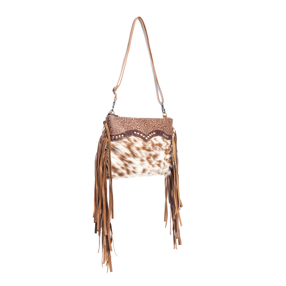 Sac en cuir et poils Mescalaro Hill, couleur Caramel Chaleureux