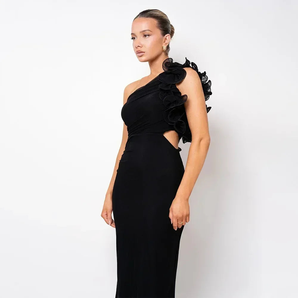 Robe Articat élégante sans manches à épaule asymétrique fleurie pour femme Printemps/Été 2025 Sexy en maille moulante Robe de soirée/cocktail
