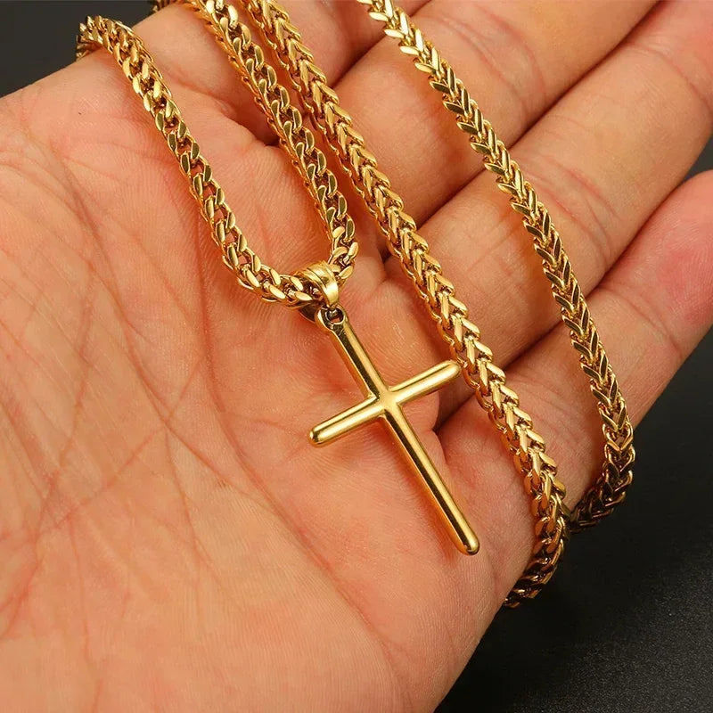 Chaîne à maillons avec pendentif croix punk pour hommes et femmes, en acier inoxydable 316L, collier hip-hop, bijoux de mode or et argent, cadeau étanche