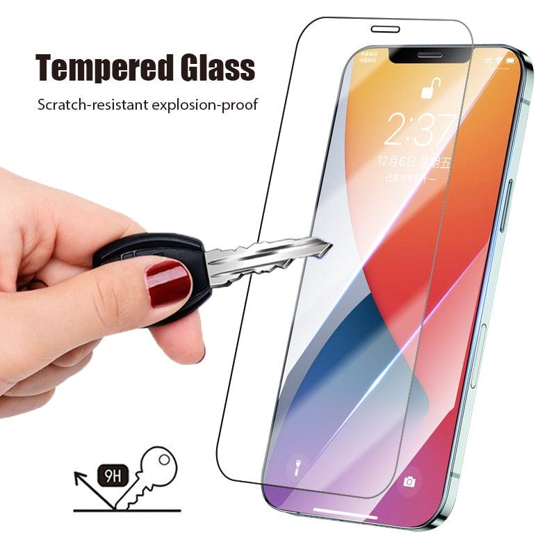 Verre trempé 4 en 1 pour iPhone 13 12 Pro Max X XS XR 5 6 6S SE 2020 Protecteur pour iPhone 11 12 Mini 7 8 Plus Protection d'écran en verre trempé pour iPhone