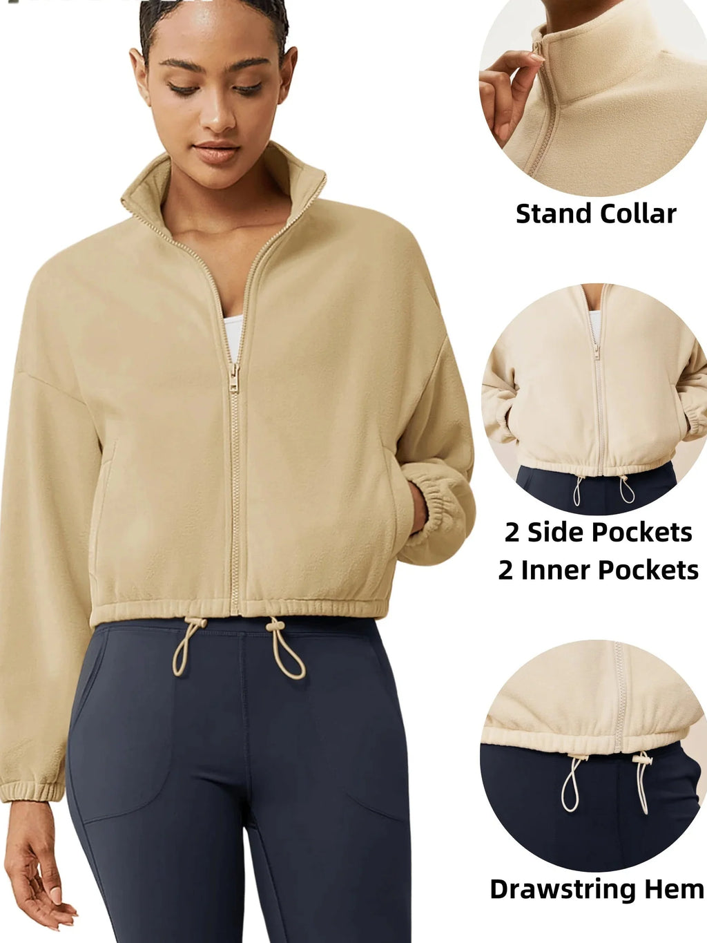 Veste courte en polaire d'hiver avec col montant