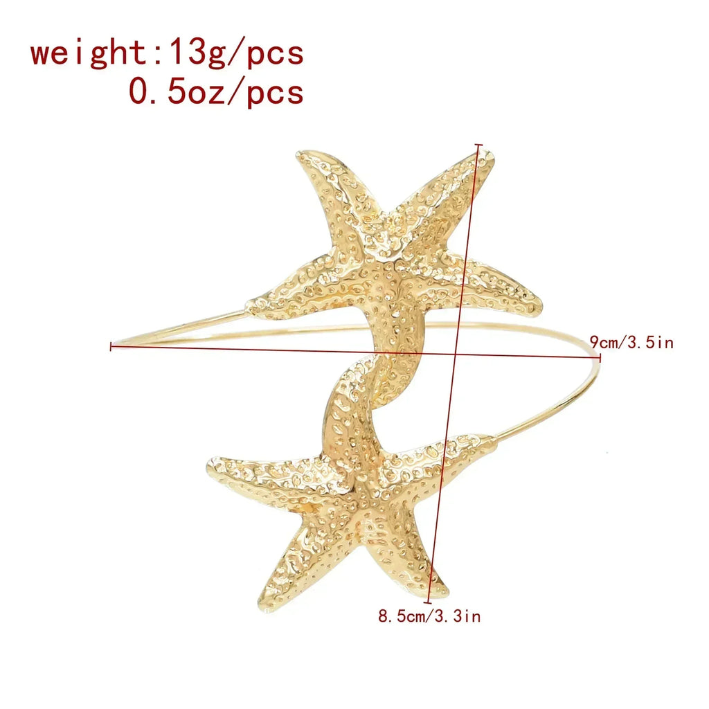 Nouveau bracelet de bras 2 étoiles de mer en alliage doré à la mode pour femmes, idéal pour l'été, la plage, les fêtes dansantes. Manchette, bracelets, accessoires de bijoux, cadeaux