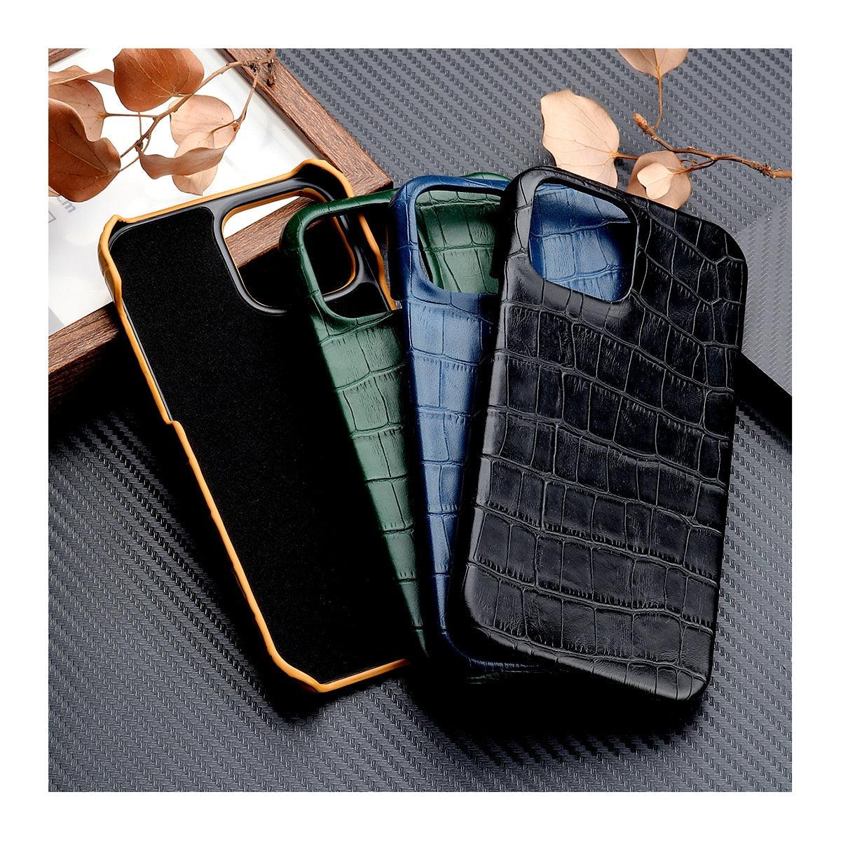 Étui en Cuir Unique pour iPhone 13 14 11 12 Pro Max XR X XS, Housse Rigide Antichoc Solide, Étui en Cuir Vert Classique et Tendance pour iPhone, Coque de Protection