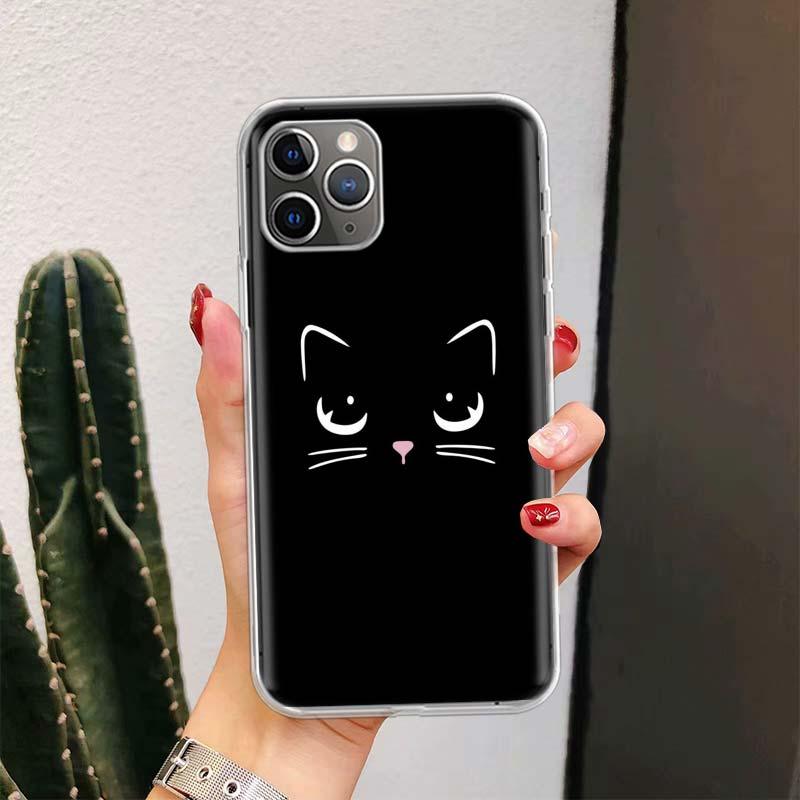 Coque de téléphone en silicone souple à motif de chat mignon et drôle pour iPhone 11 13 14 Pro Max 12 Mini X Xs Xr 6 6s 8 7 Plus Se 5 5s