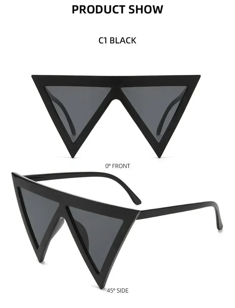 Lunettes de soleil triangulaires surdimensionnées de style punk pour femmes, grande monture 2025, marque de luxe, coupe-vent, protection UV400, pour dames
