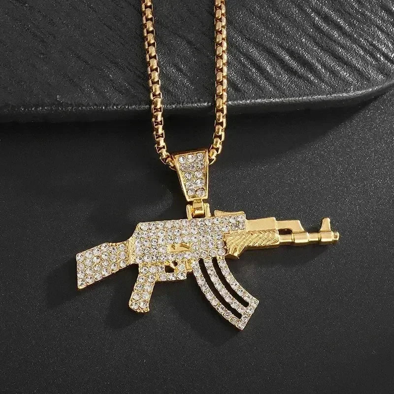 Collier pendentif fusil Hip-Hop Ak-47 pour hommes, bijoux personnalisés pour fêtes Hip-Hop Rock Rap Street