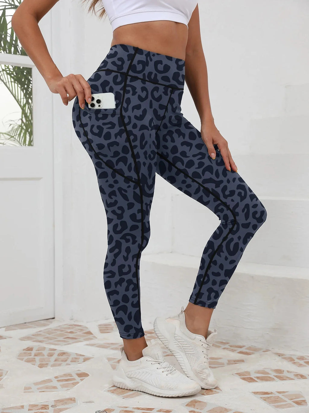 Pantalon de fitness taille haute avec poches imprimé pour femme
