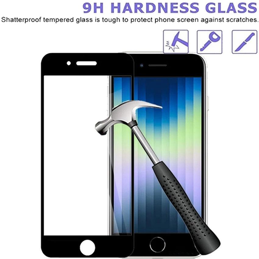 3 protecteurs d'écran en verre trempé à couverture intégrale pour iPhone SE 2022 2020 7 8 Plus, bord noir sur iPhone SE3 SE2, film de protection anti-empreintes digitales pour iPhone