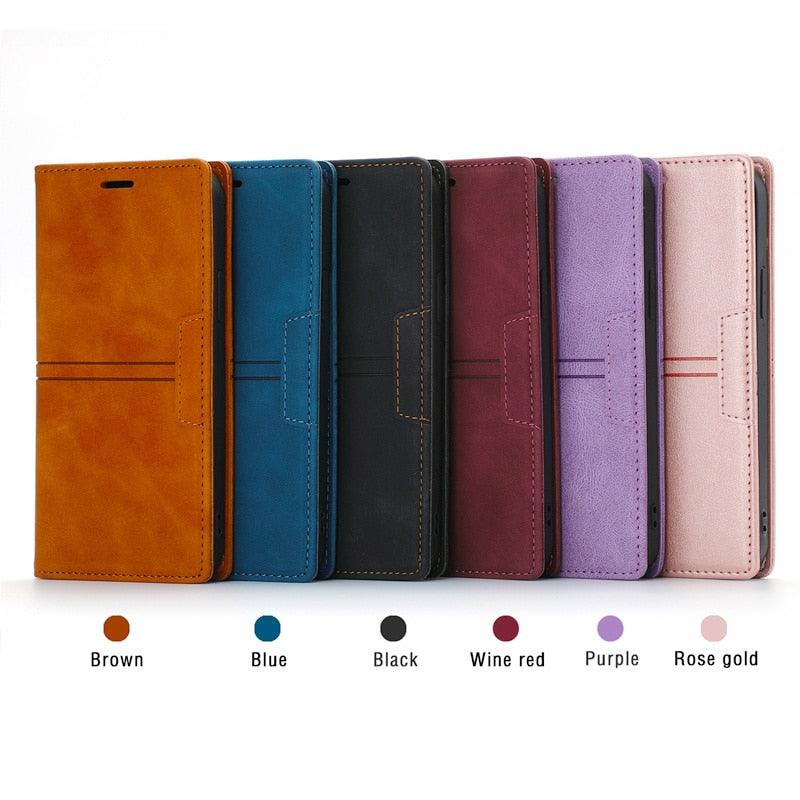 Étui portefeuille en cuir à rabat magnétique avec fentes pour cartes pour iPhone 14 13 12 11 Pro Max, élégant, rétro, avec rabat magnétique invisible, en cuir PU souple de qualité supérieure pour iPhone