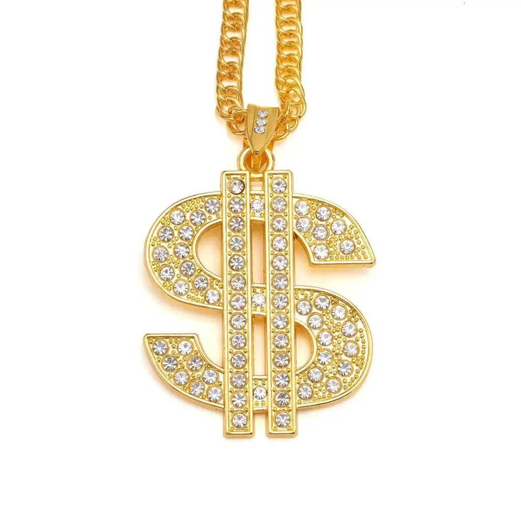 Colliers couleur or pour homme avec pendentif dollar, chaîne cubaine, pendentif dollar hip-hop, collier, cadeaux bijoux pour festival de musique